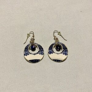 Hand Crafted Blue Willow "Broken China” Dangle Earrings